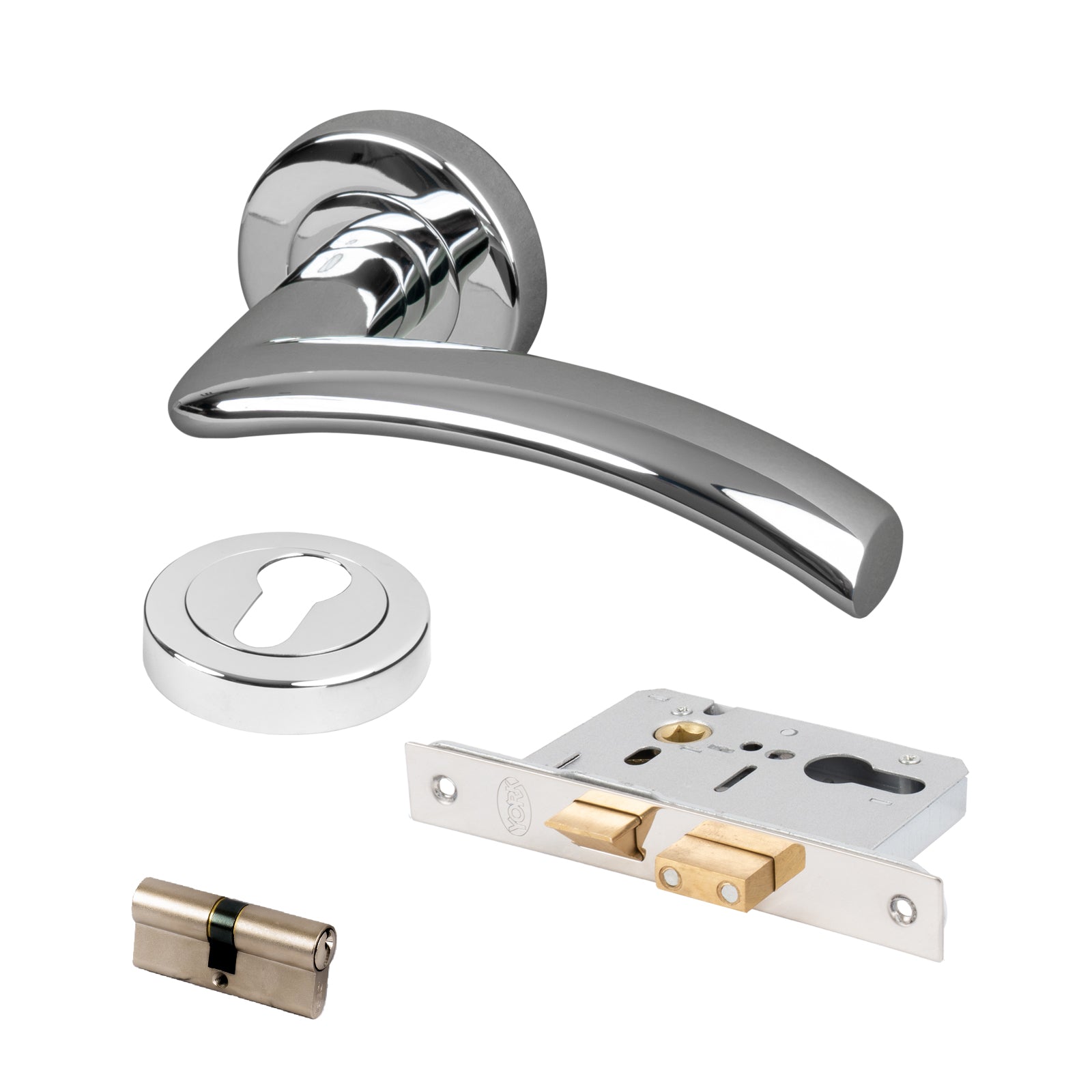 chrome lever on rose handles Euro lock set