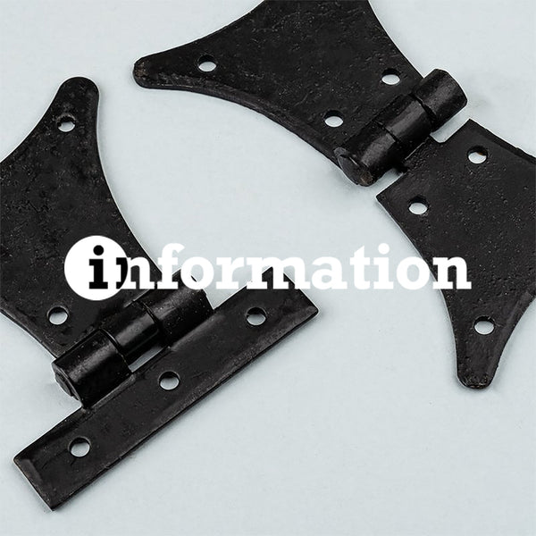 Hand forged half and full butterfly hinges in black beeswax