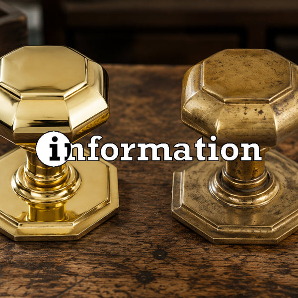 Side by side image of a lacquered and unlacquered brass door knob