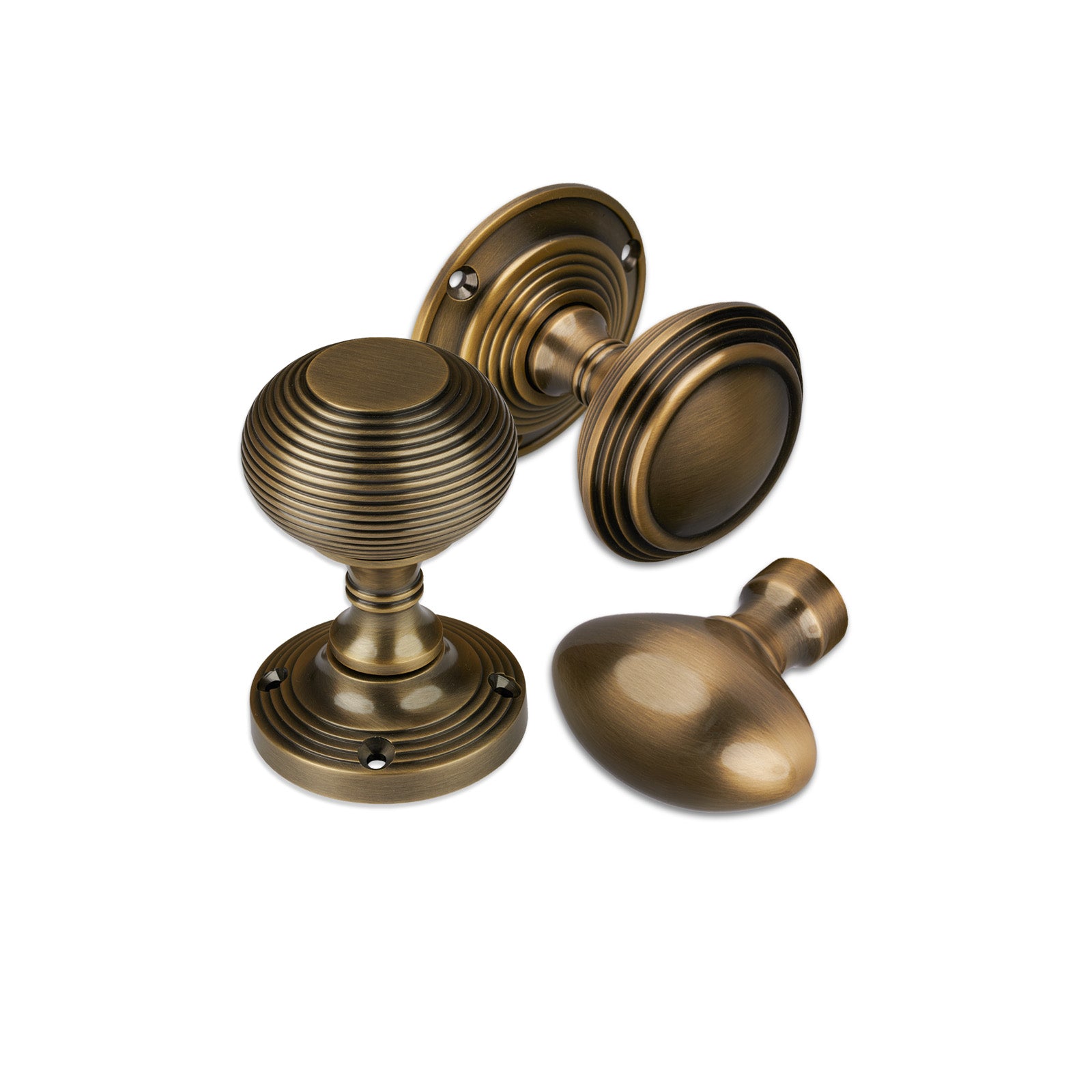 Brown Wood Polished Brass Beehive Mortice Door Knobs - The Ceramic