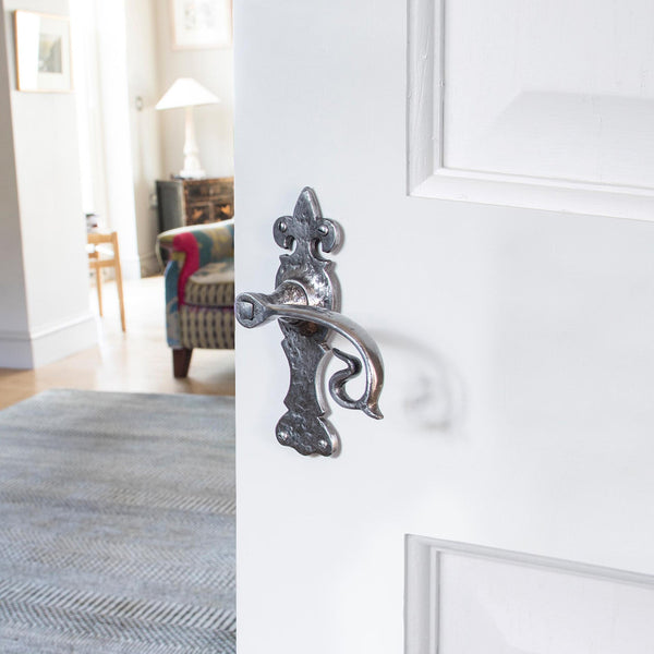 Antique style handle on white door