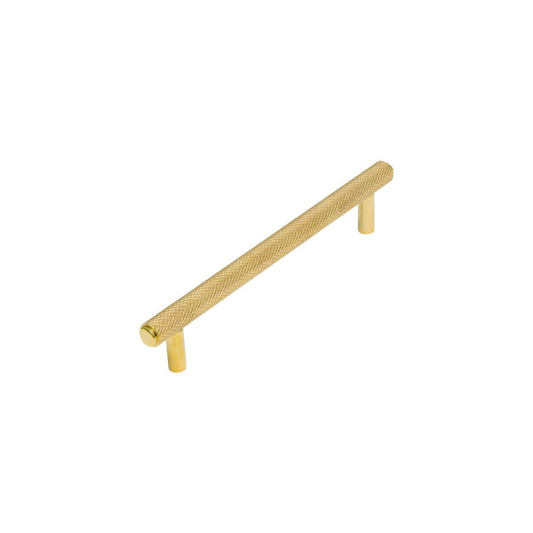   Image of 128mm Unlacquered Brass Knurled Cabinet Pull Handle