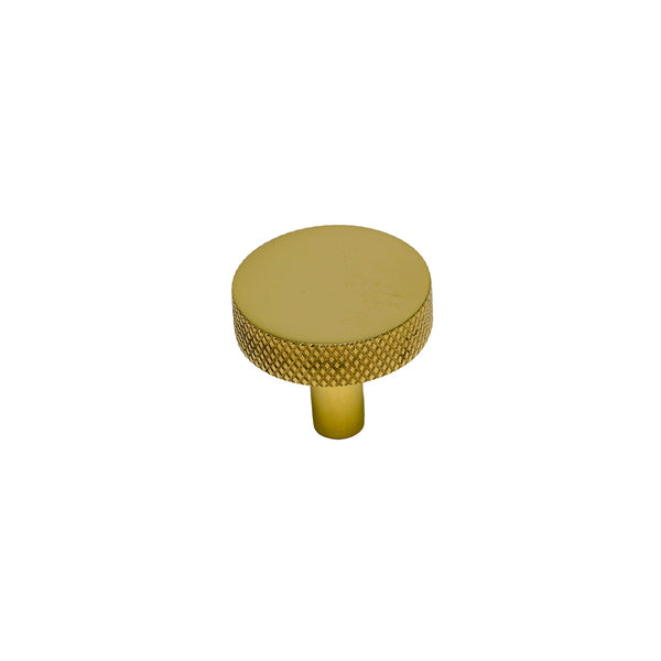   Image of 32mm Unlacquered Brass Knurled Disc Cabinet Knob