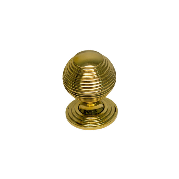   Image of 32mm Unlacquered Brass Reeded Cabinet Knob on Rose