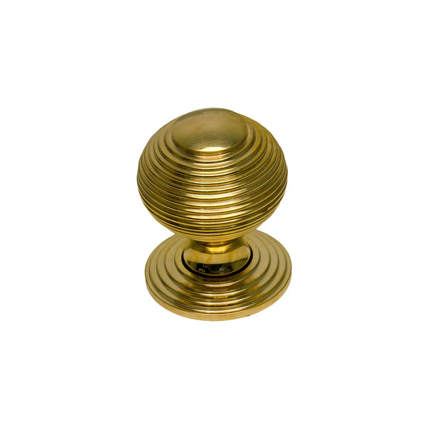   Image of 38mm Unlacquered Brass Reeded Cabinet Knob on Rose