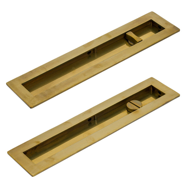 SHOW 250mm Antique Brass Plain Rectangular Flush Pull - Privacy Set