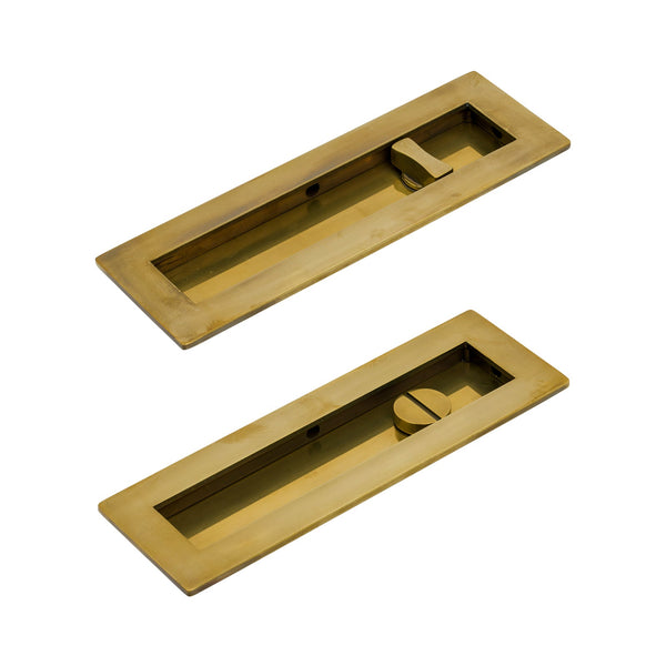 SHOW 175mm Antique Brass Plain Rectangular Flush Pull - Privacy Set