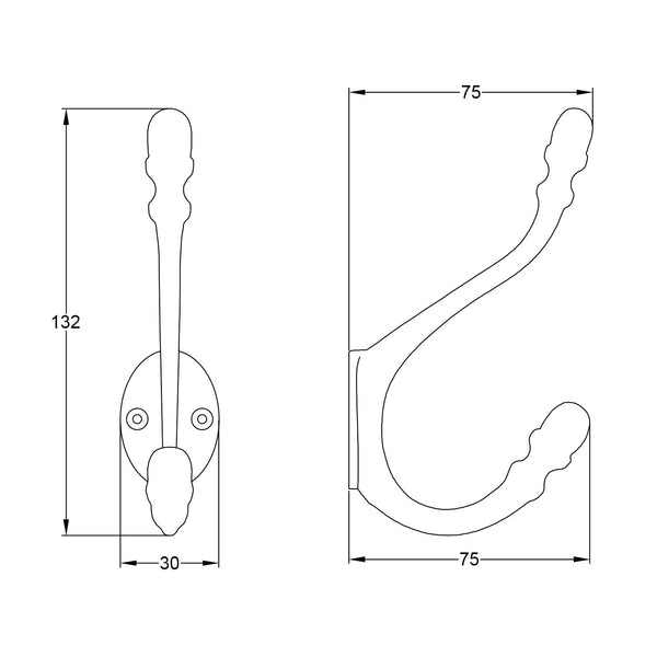  Technical Drawing of Hammered Acorn Coat Hook