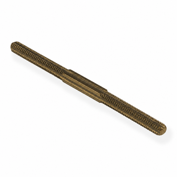 A single threaded mortice bar with a textured, ribbed surface and a central splined section, shown diagonally on a clean white background.