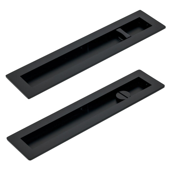 SHOW 250mm Matt Black Plain Rectangular Flush Pull - Privacy Set