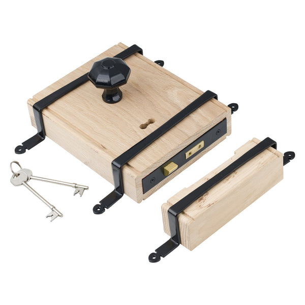 SHOW Black Oak Box Lock & Octagonal Knobs