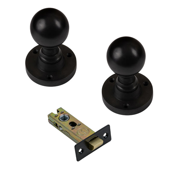  Image of 3 Inch Latch Set with Round Door Knobs in Oil Rubbed Bronze Finish