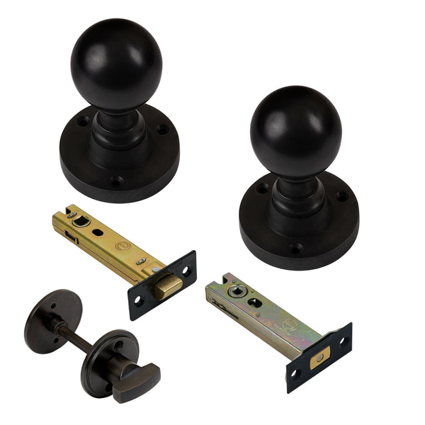  Image of 4 Inch Bathroom Set with Round Door Knobs in Oil Rubbed Bronze Finish
