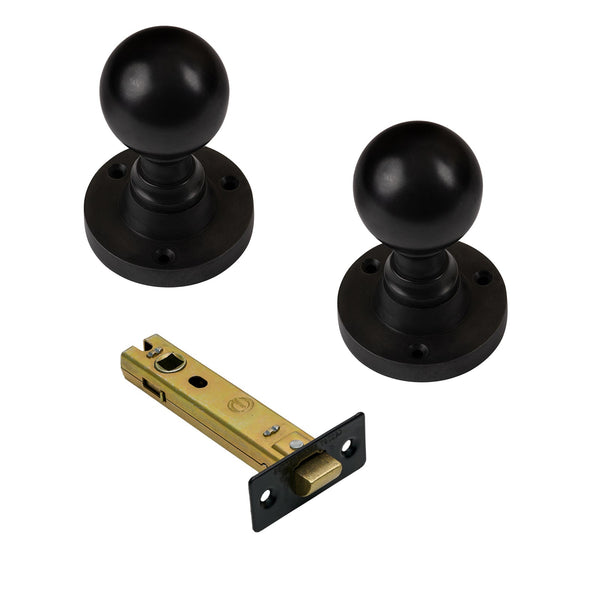  Image of 4 Inch Latch Set with Round Door Knobs in Oil Rubbed Bronze Finish