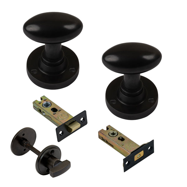  Image of 3 Inch Bathroom Set with Oval Door Knobs in Oil Rubbed Bronze Finish