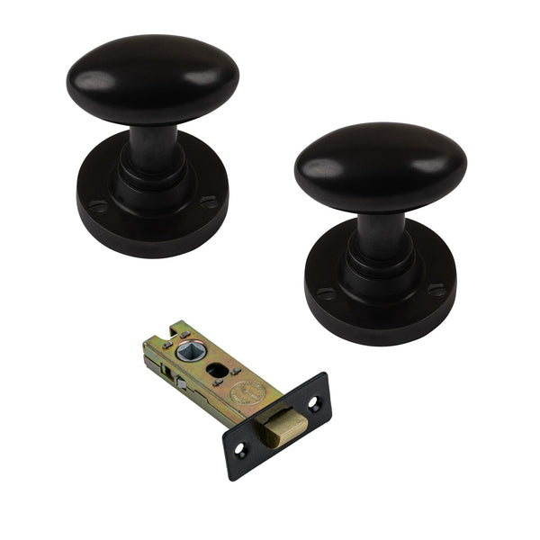  Image of 3 Inch Latch Set with Oval Door Knobs in Oil Rubbed Bronze Finish