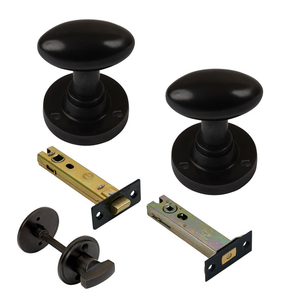  Image of 4 Inch Bathroom Set with Oval Door Knobs in Oil Rubbed Bronze Finish