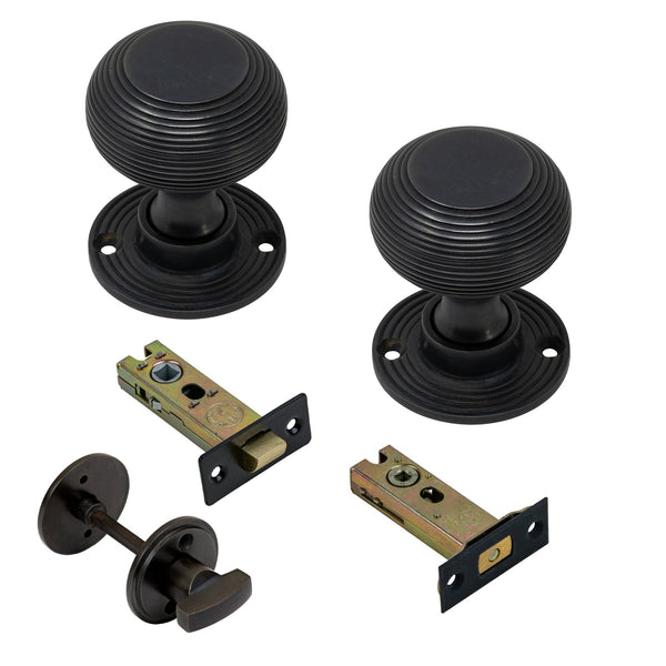  Image of 3 Inch Bathroom Set with Beehive Door Knobs in Oil Rubbed Bronze Finish
