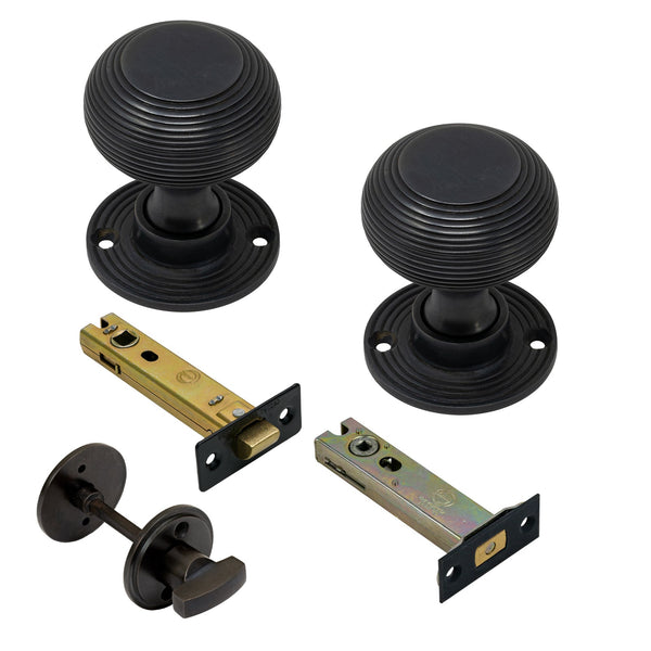  Image of 4 Inch Bathroom Set with Beehive Door Knobs in Oil Rubbed Bronze Finish
