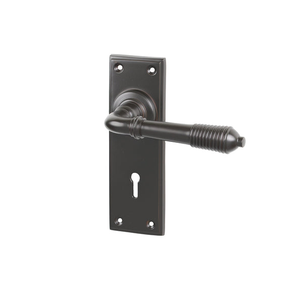 SHOW Aged Bronze Lock Reeded Lever Handles