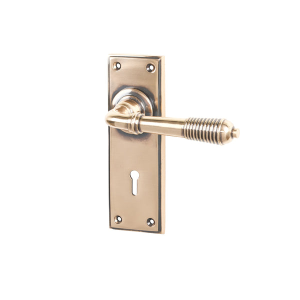 SHOW Polished Bronze Lock Reeded Lever Handles
