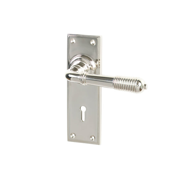 SHOW Polished Nickel Lock Reeded Lever Handles