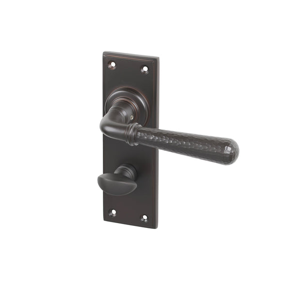 SHOW Aged Bronze Bathroom Hammered Newbury Lever Handles