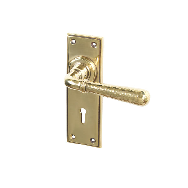 SHOW Antique Brass Lock Hammered Newbury Lever Handles