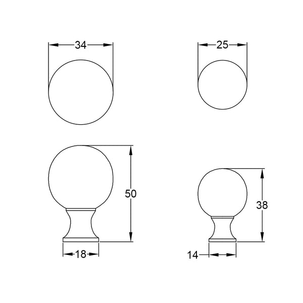  Technical Drawing of Hammered Ball Cabinet Knobs