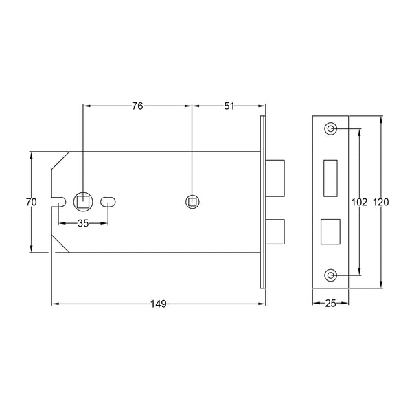 SHOW Technical Drawing of 6 inch bathroom sash lock