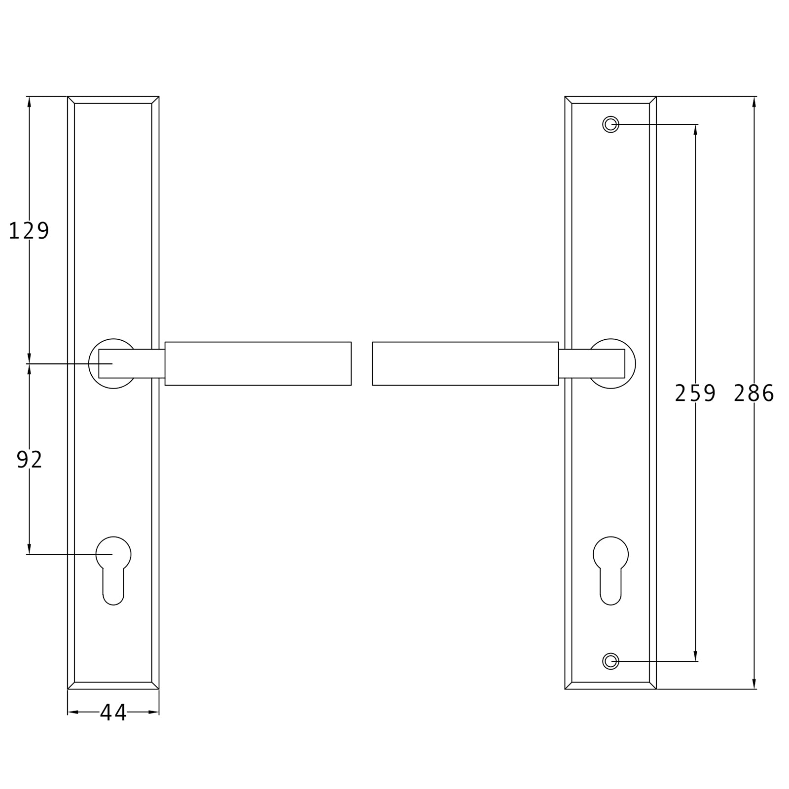 SHOW Techinical Drawing of Bauhaus Multipoint door handle