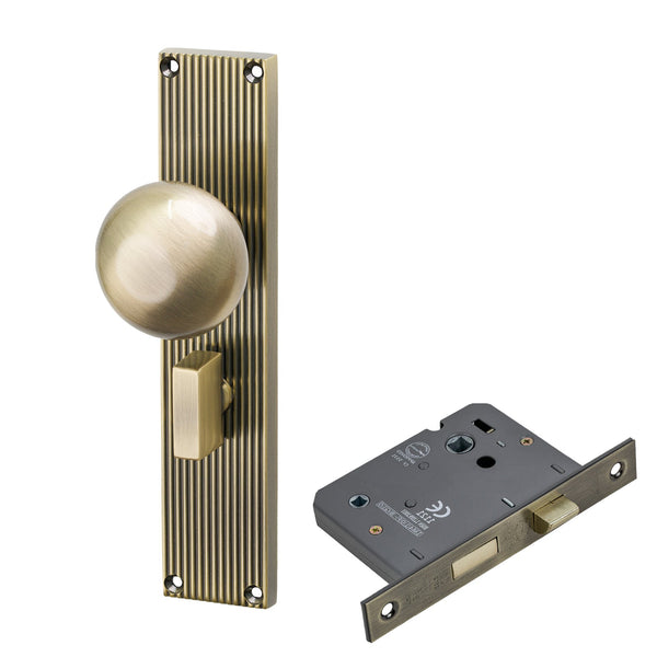 SHOW Image of Antique Brass Victoria on Reeded Backplate Bathroom Set
