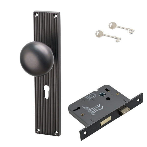 SHOW Image of Matt Bronze Victoria on Reeded Backplate 3 Lever Lock Set