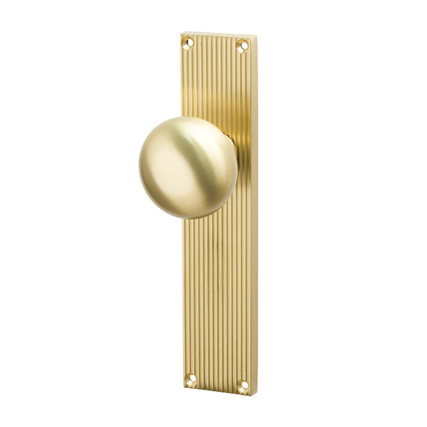 SHOW Image of Satin Brass Victoria on Reeded Backplate Latch Handles