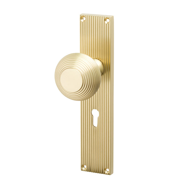 SHOW Image of Satin Brass Beehive Lock Handles