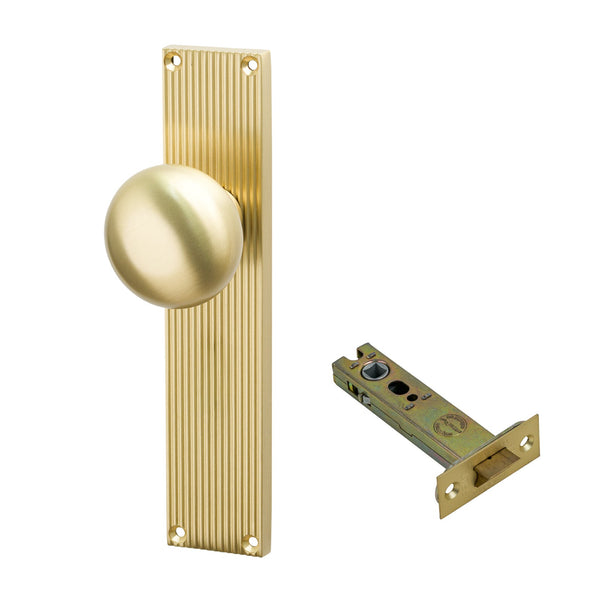SHOW Image of Satin Brass Victoria on Reeded Backplate Latch Set