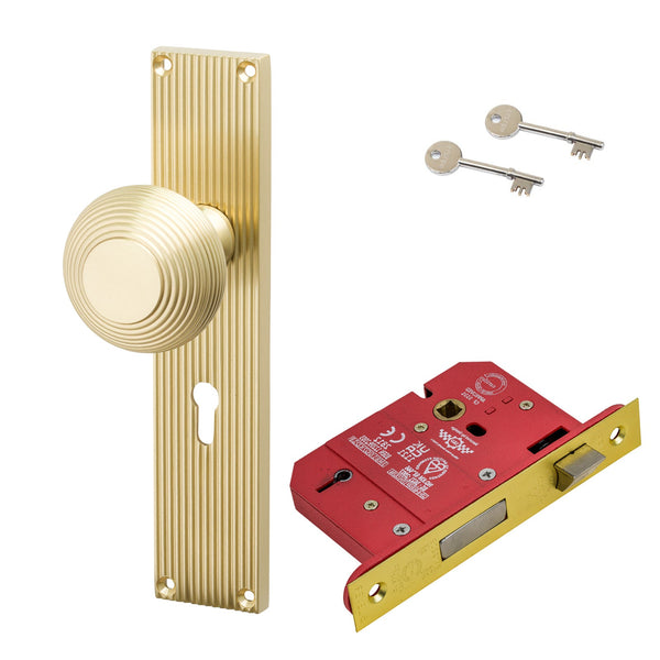 SHOW Image of Satin Brass Beehive 5 Lever Lock Set