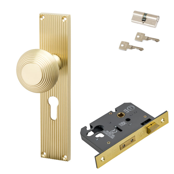 SHOW Image of Satin Brass Beehive Euro Set