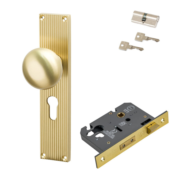 SHOW Image of Satin Brass Victoria on Reeded Backplate Euro Set