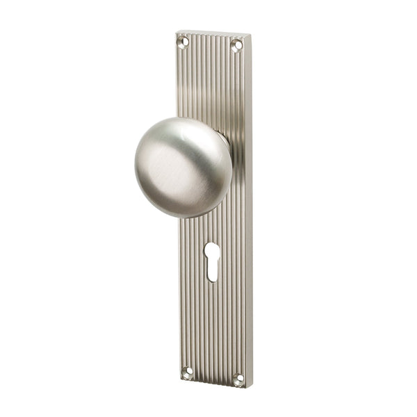 SHOW Image of Satin Nickel Victoria on Reeded Backplate Lock Handles