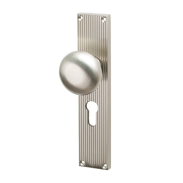 SHOW Image of Satin Nickel Victoria on Reeded Backplate Euro Handles