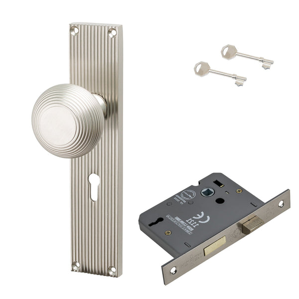 SHOW Image of Satin Nickel Beehive 3 Lever Lock Set