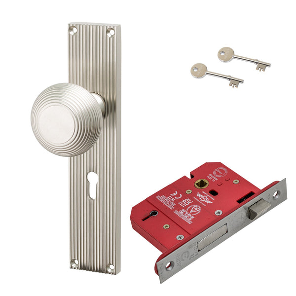 SHOW Image of Satin Nickel Beehive 5 Lever Lock Set