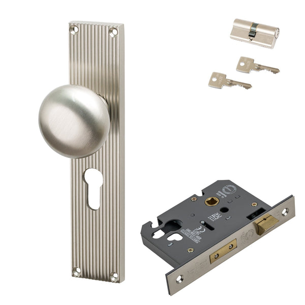 SHOW Image of Satin Nickel Victoria on Reeded Backplate Euro Set