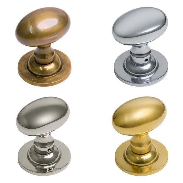 Level image of Oval brass door knobs in 4 finishes