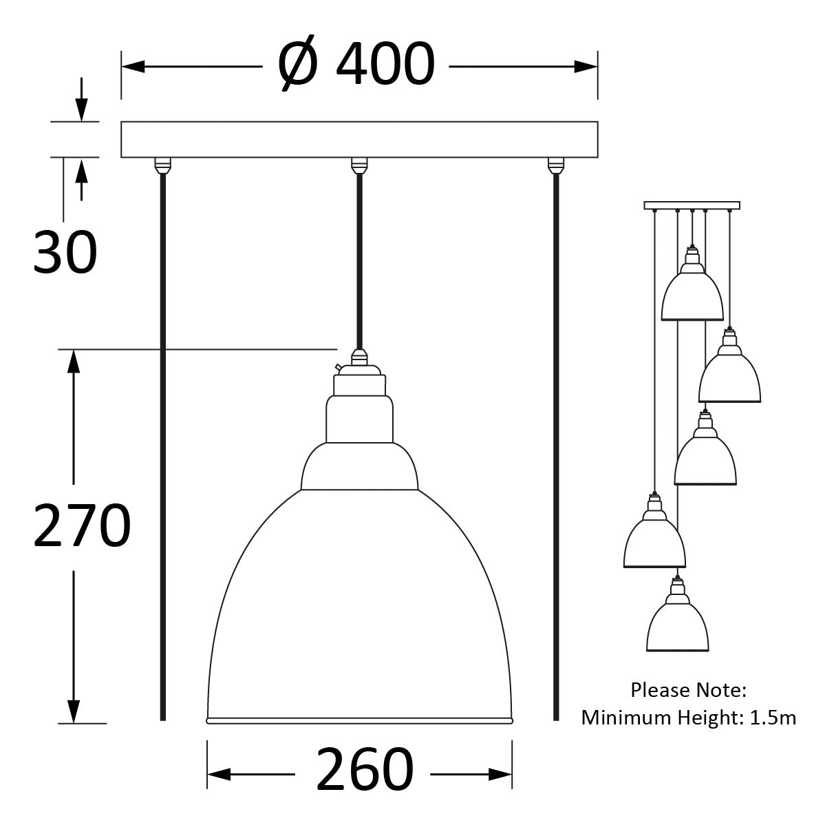 SHOW Technical Drawing of Brindley Cluster Light in Nickel