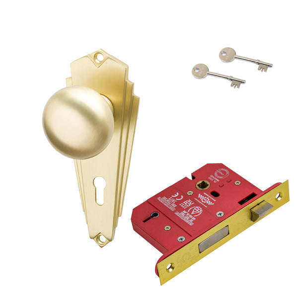 SHOW Image of Satin Brass Broadway 5 Lever Lock Set