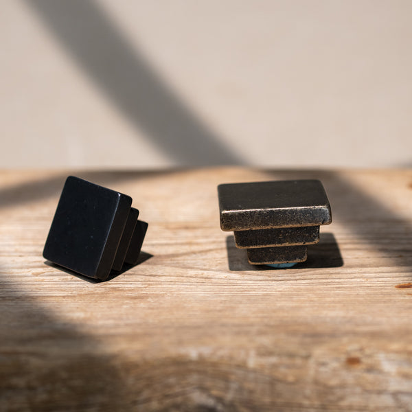  Hover Image of Bronze Square Stepped Cabinet Knob