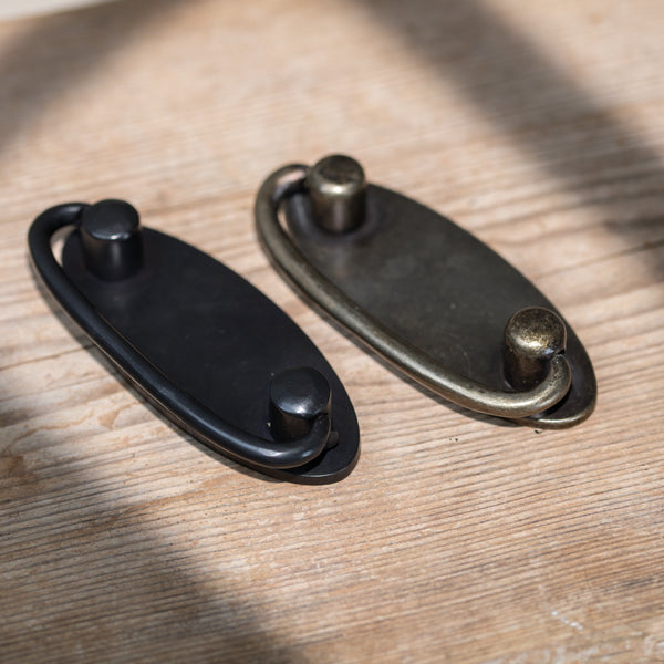  Hover Image of Bronze Oval Drop Pull Handle on Backplate