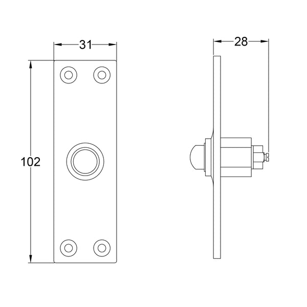  Technical drawing of a door bell push with dimensions labeled